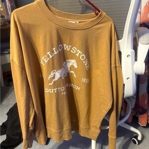 Maurices Mustard Yellow Crewneck with White Yellowstone Graphic